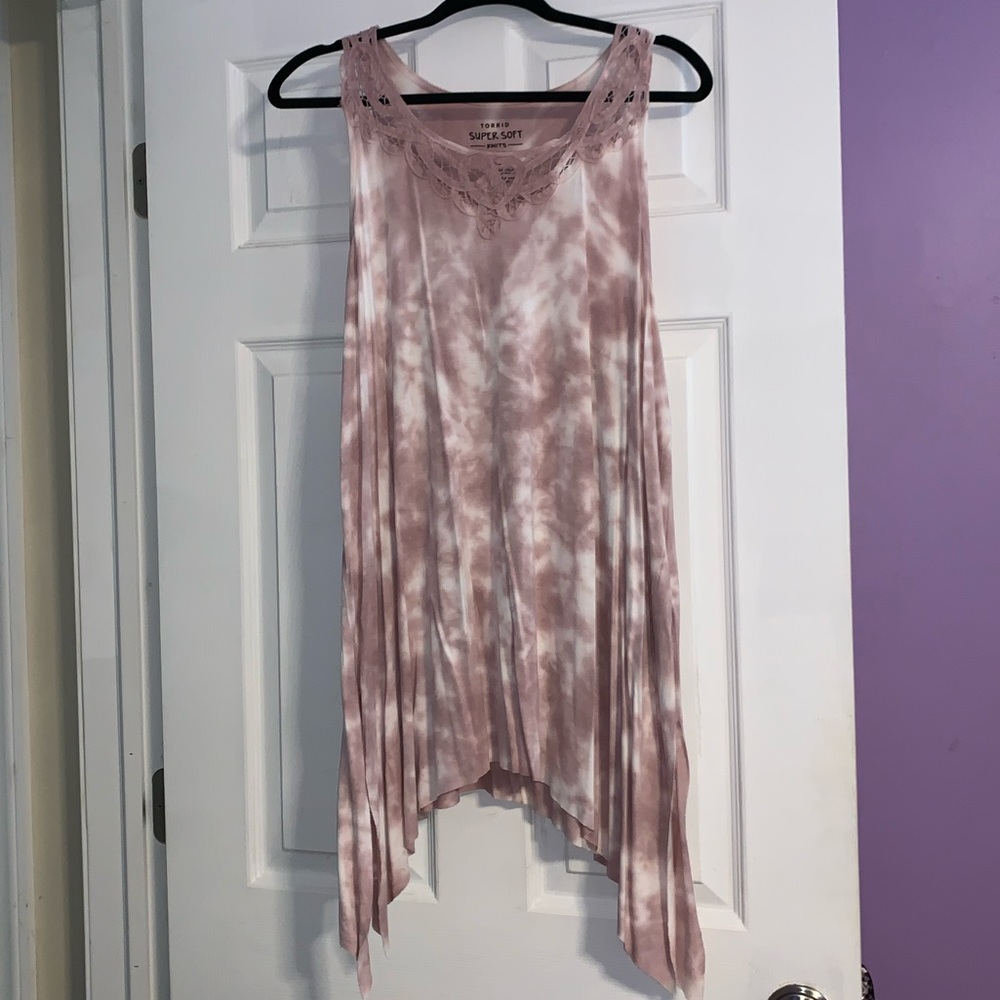 Tye Dye Crochet Neckline Flowy Tank